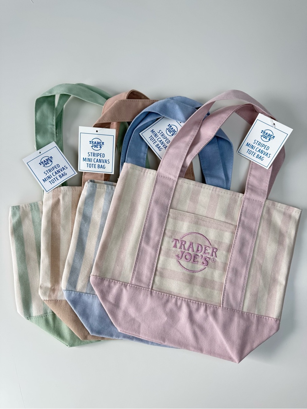 NWT Trader Joe’s Pastel Striped Mini Canvas Tote Bags Set of 4